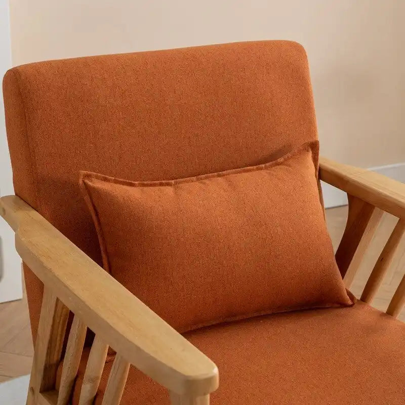 Mid Century Boucle Upholstered Solid Wood Accent Armchair with Pillow