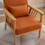Mid Century Boucle Upholstered Solid Wood Accent Armchair with Pillow