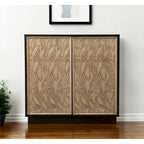 32 Dark Brown And Natural Carved Floral Sideboard with Two Doors