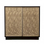 32 Dark Brown And Natural Carved Floral Sideboard with Two Doors