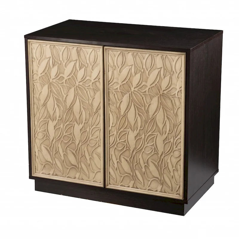 32 Dark Brown And Natural Carved Floral Sideboard with Two Doors