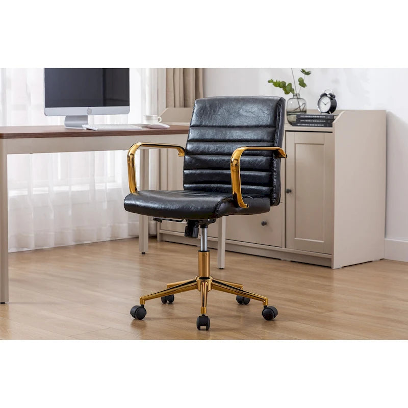 Swivel Office Chair, PU Leather, Roller Wheels