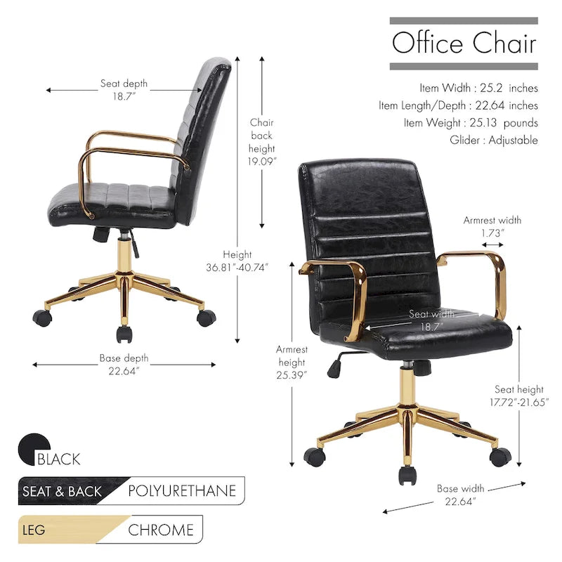 Chaise de bureau pivotante, similicuir PU, roulettes