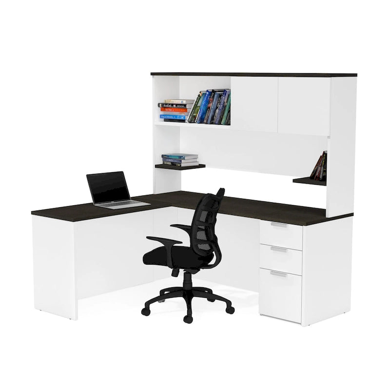 Reversible Desk with Hutch Drawers and Storage