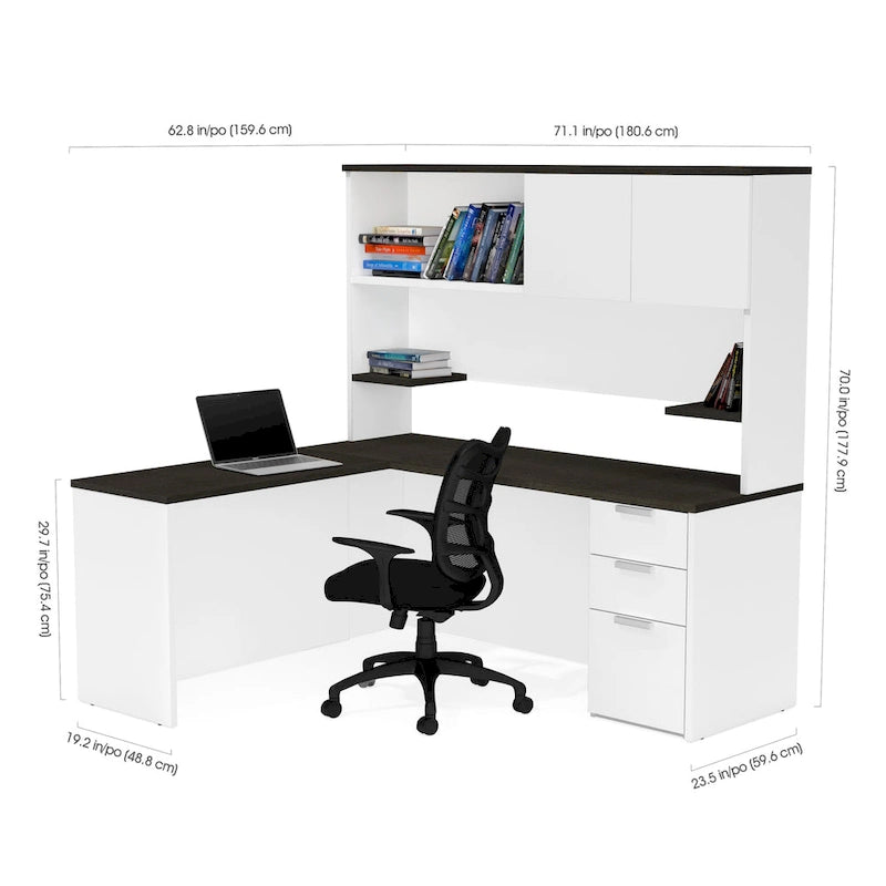 Reversible Desk with Hutch Drawers and Storage