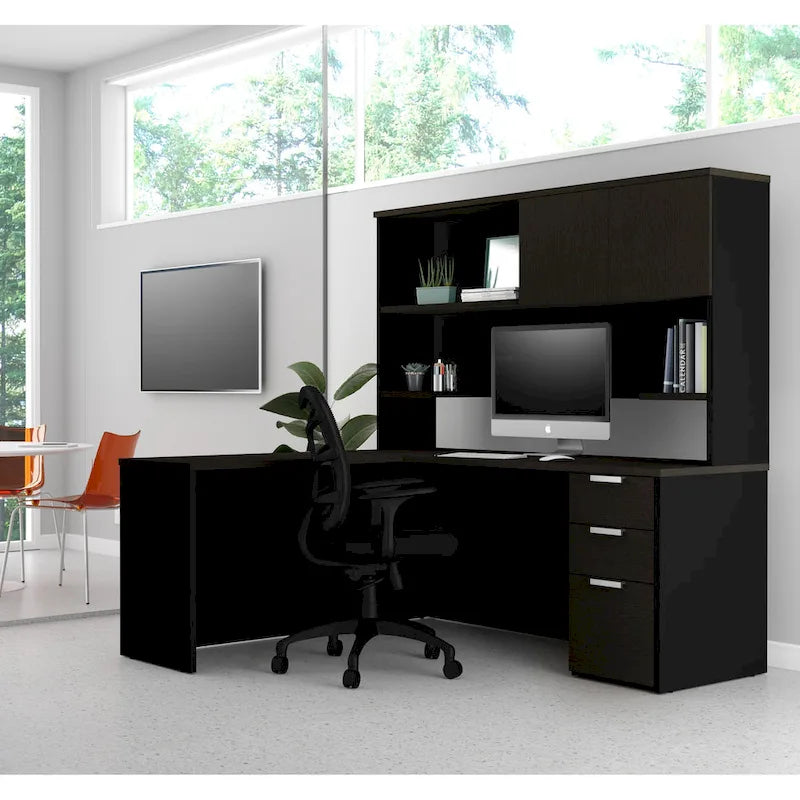 Reversible Desk with Hutch Drawers and Storage