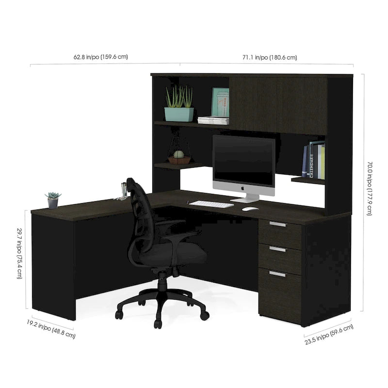 Reversible Desk with Hutch Drawers and Storage