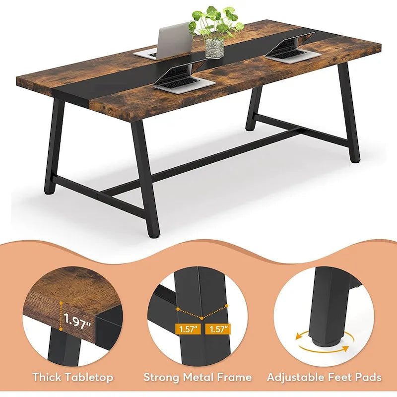 6FT Rectangle Conference Table, 70.9L Meeting Table for 6 People