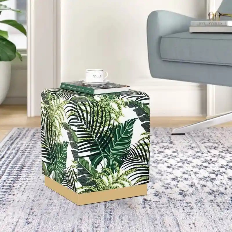 Pouf carré en velours, tabouret rembourré, base plaquée or