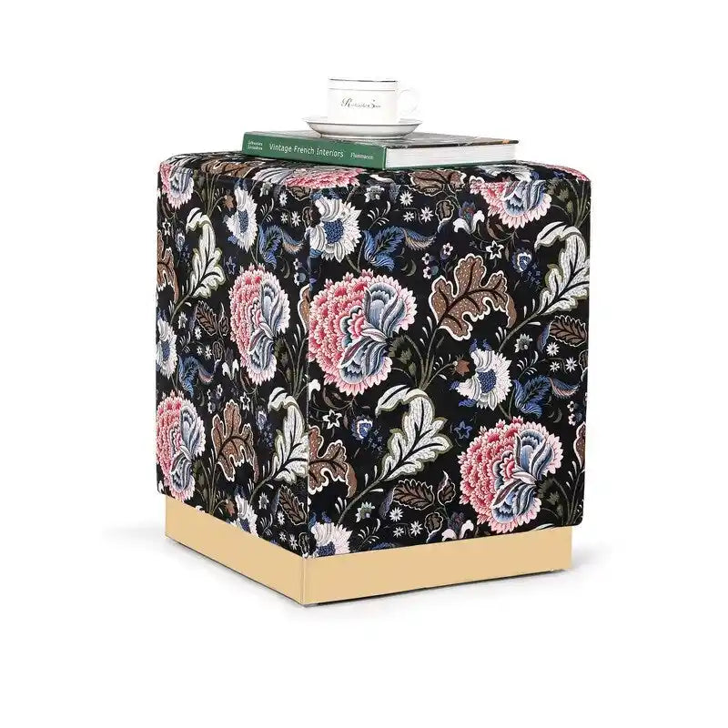 Pouf carré en velours, tabouret rembourré, base plaquée or