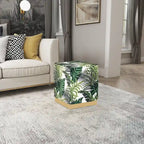 Pouf carré en velours, tabouret rembourré, base plaquée or