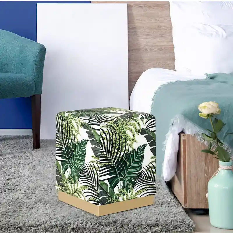 Pouf carré en velours, tabouret rembourré, base plaquée or