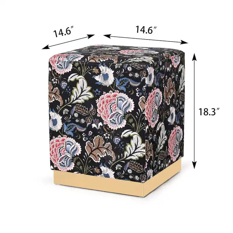 Pouf carré en velours, tabouret rembourré, base plaquée or
