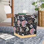 Pouf carré en velours, tabouret rembourré, base plaquée or