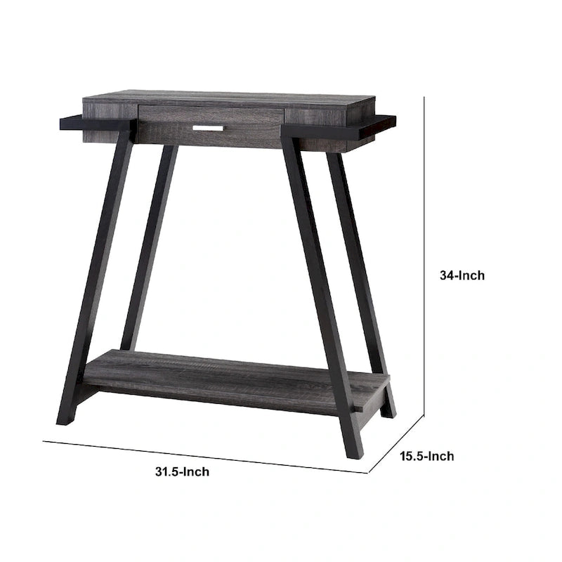 Wooden Console Table with Angled Leg Support and Drawer,Black and Gray