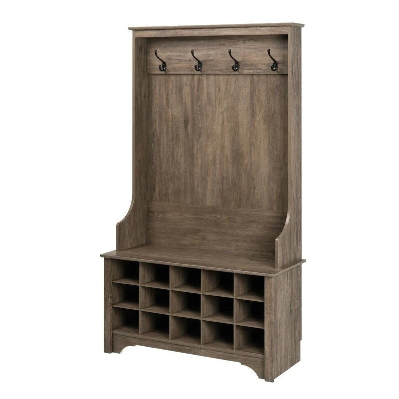 Appendiabiti da ingresso grigio con panca portascarpe e supporto per cappotti - 68 H x 38 W x 15.5 D