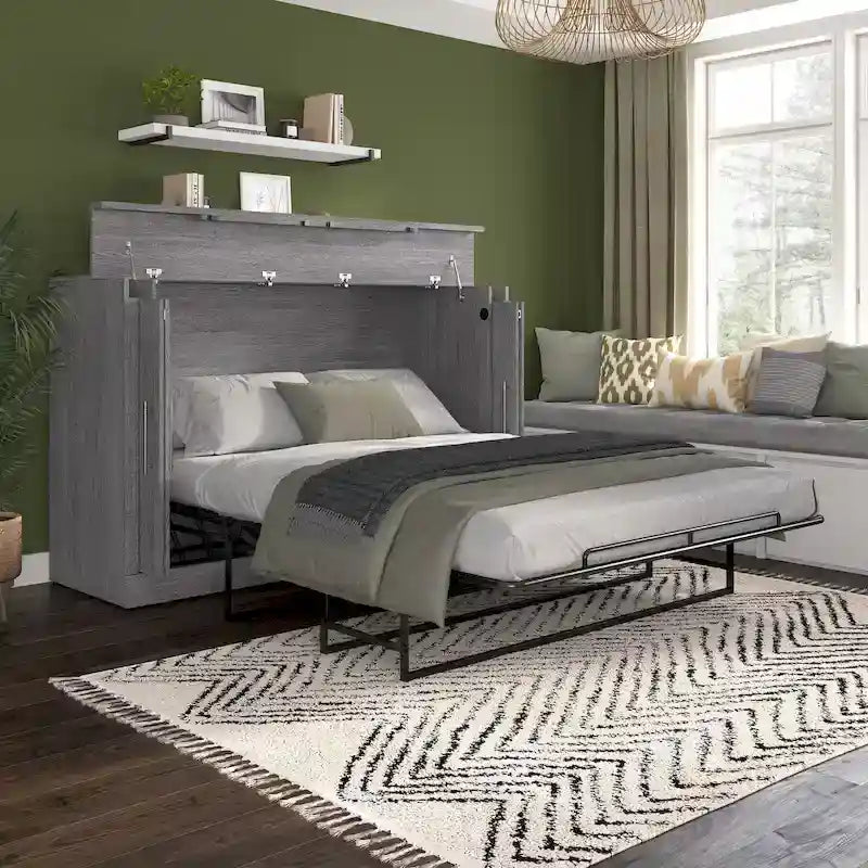 75W Queen Cabinet Bed with Mattress for Guest Room
