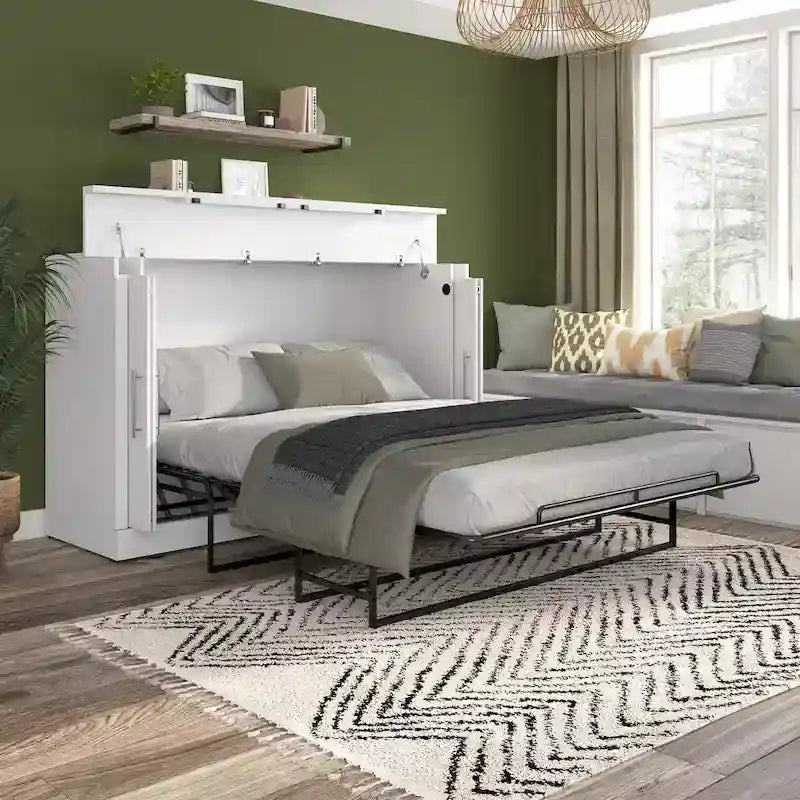 75W Queen Cabinet Bed with Mattress for Guest Room