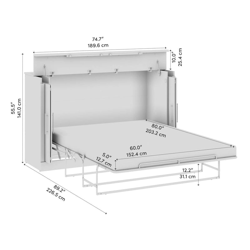 75W Queen Cabinet Bed with Mattress for Guest Room