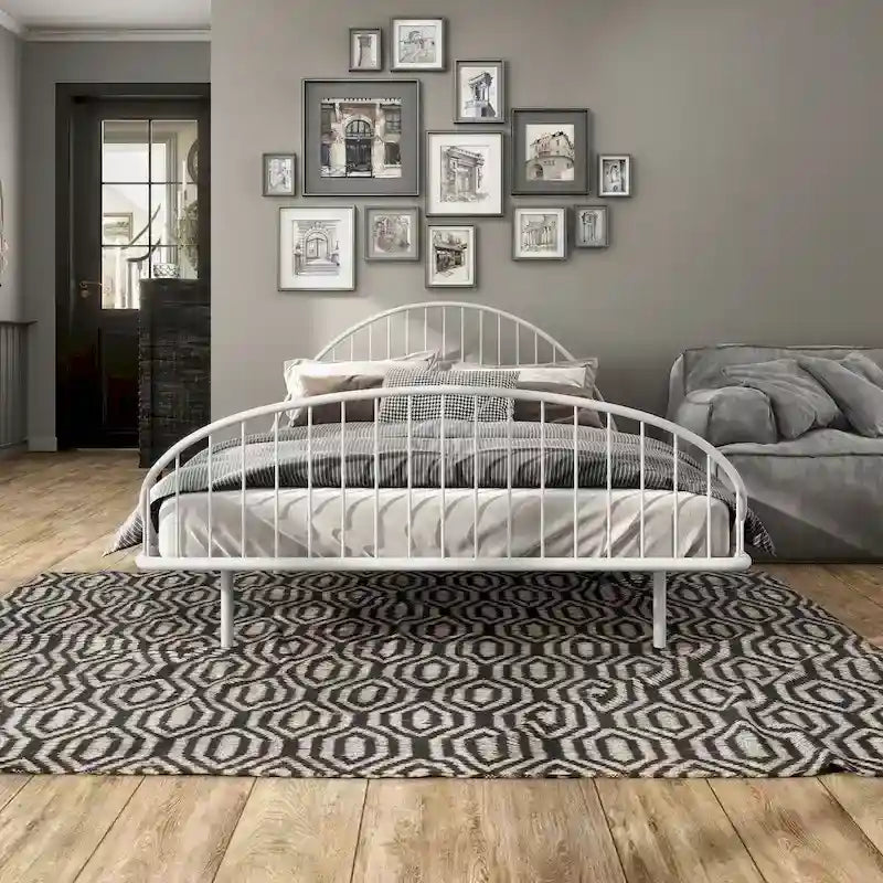 Curved Metal Powder Coated Bed Frame, No Box Spring Needed