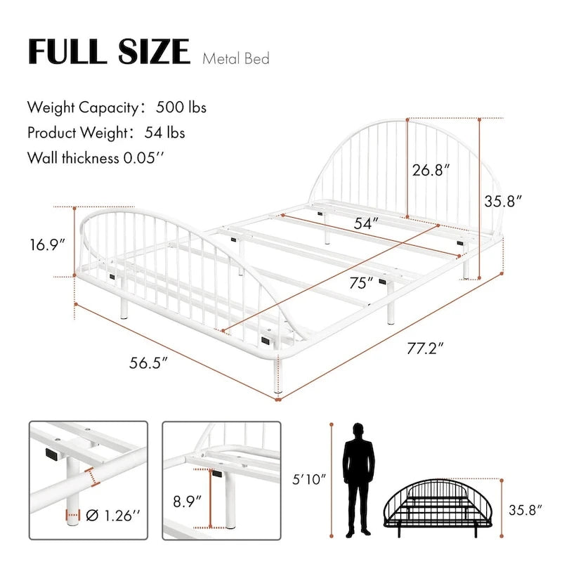 Curved Metal Powder Coated Bed Frame, No Box Spring Needed