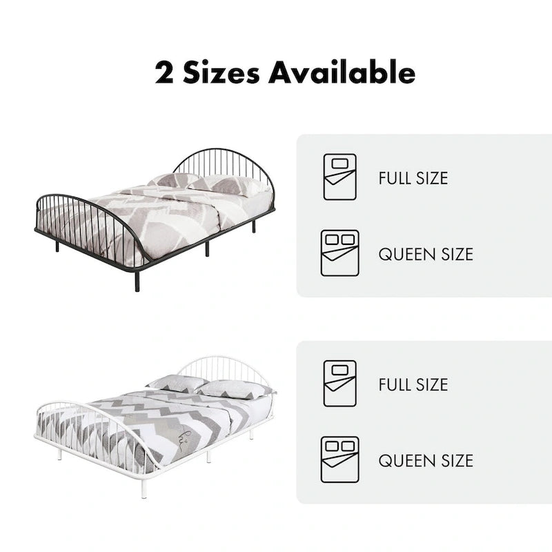 Curved Metal Powder Coated Bed Frame, No Box Spring Needed