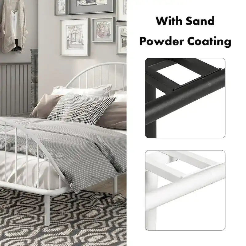 Curved Metal Powder Coated Bed Frame, No Box Spring Needed