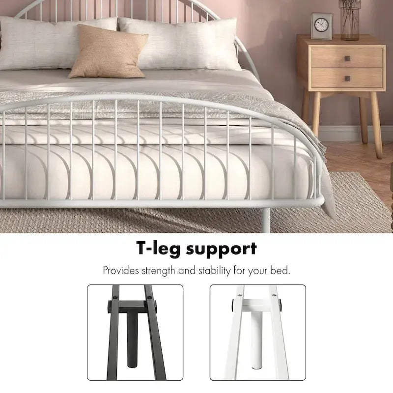 Curved Metal Powder Coated Bed Frame, No Box Spring Needed