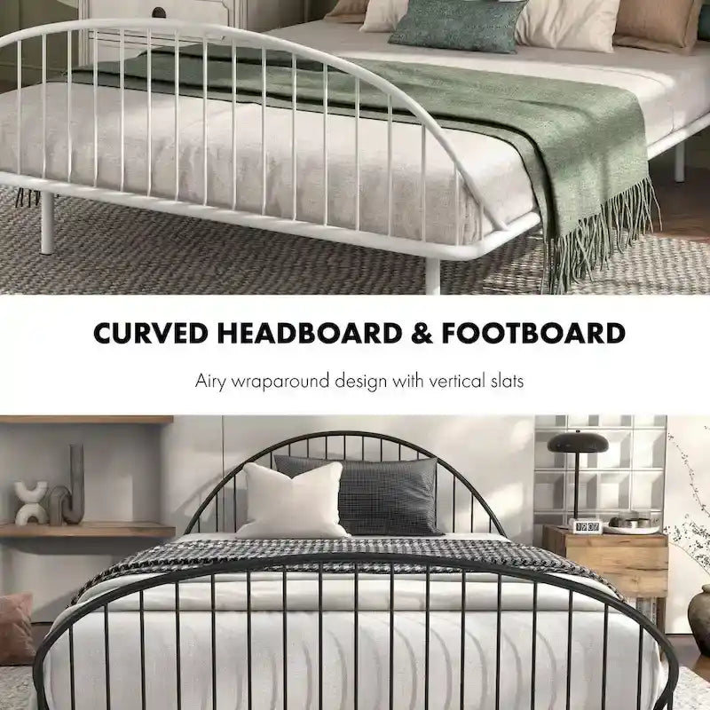 Curved Metal Powder Coated Bed Frame, No Box Spring Needed