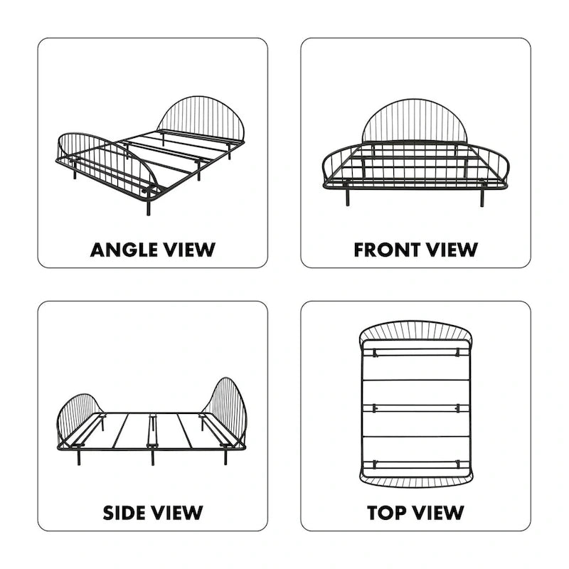 Curved Metal Powder Coated Bed Frame, No Box Spring Needed