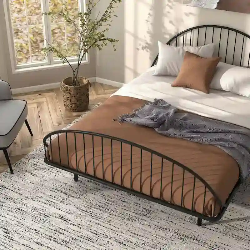 Curved Metal Powder Coated Bed Frame, No Box Spring Needed
