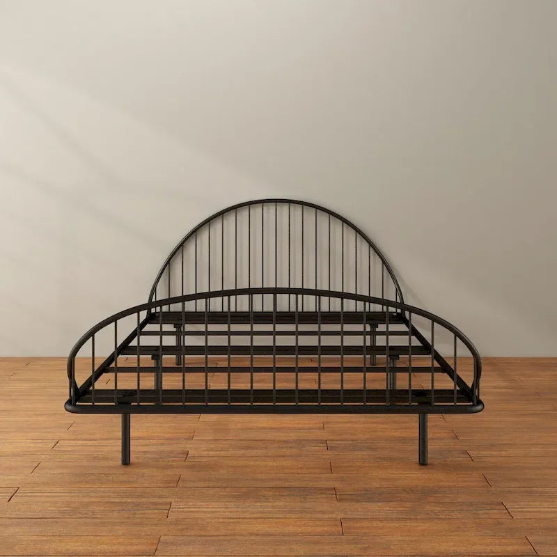 Curved Metal Powder Coated Bed Frame, No Box Spring Needed