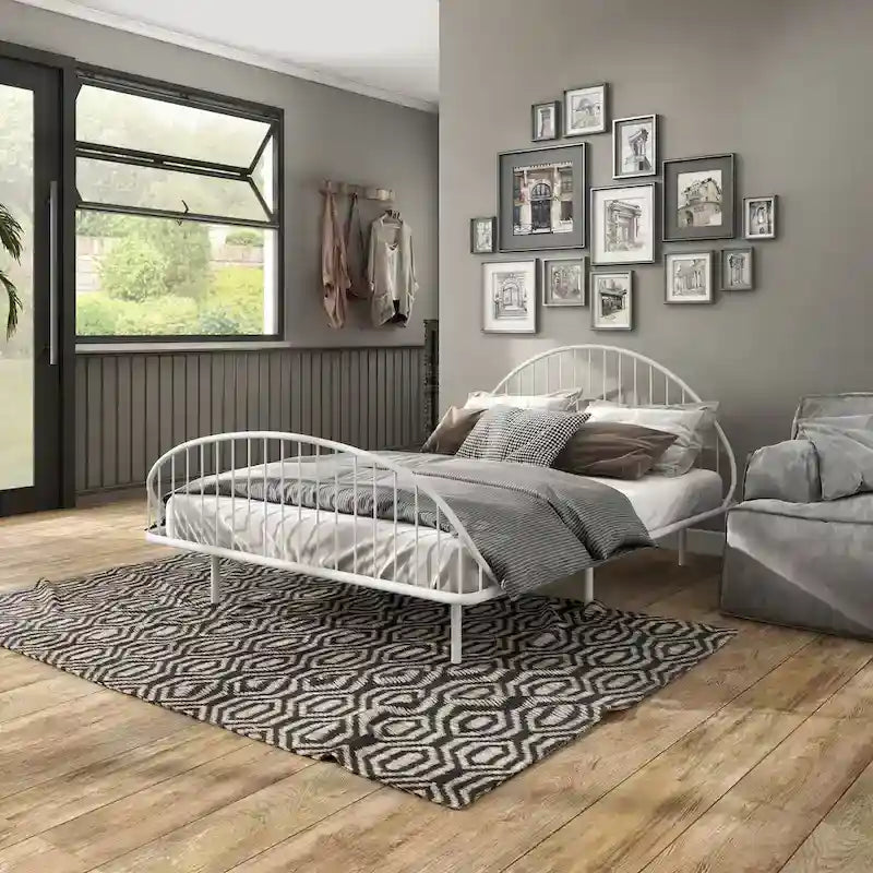 Curved Metal Powder Coated Bed Frame, No Box Spring Needed