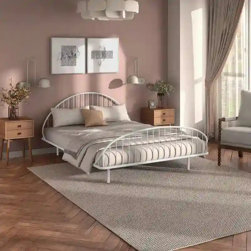 Curved Metal Powder Coated Bed Frame, No Box Spring Needed