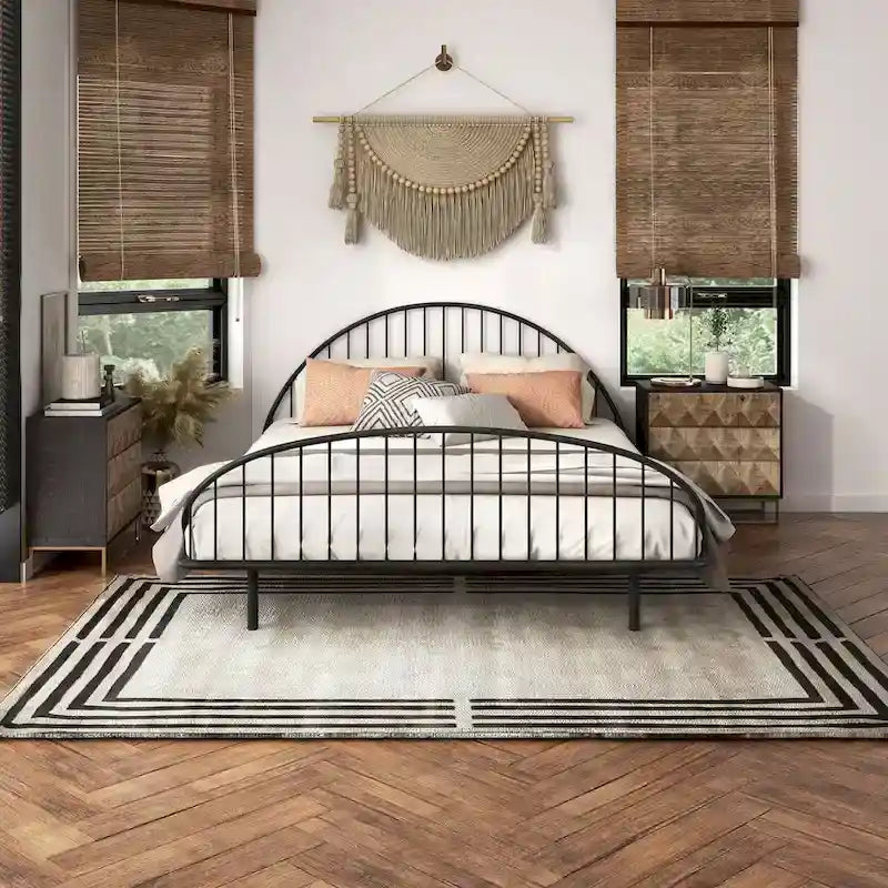 Curved Metal Powder Coated Bed Frame, No Box Spring Needed