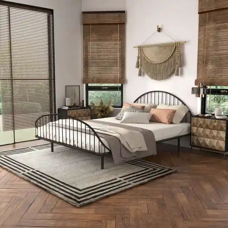 Curved Metal Powder Coated Bed Frame, No Box Spring Needed