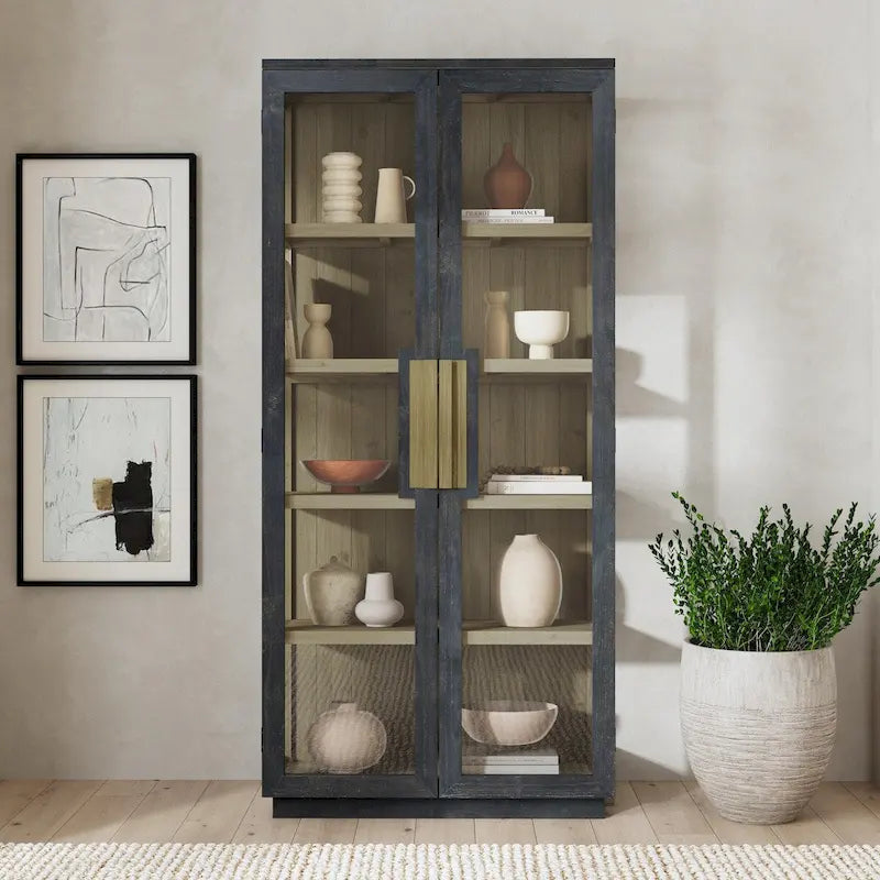 82 Reclaimed Pine Wood Cabinet with Glass Doors