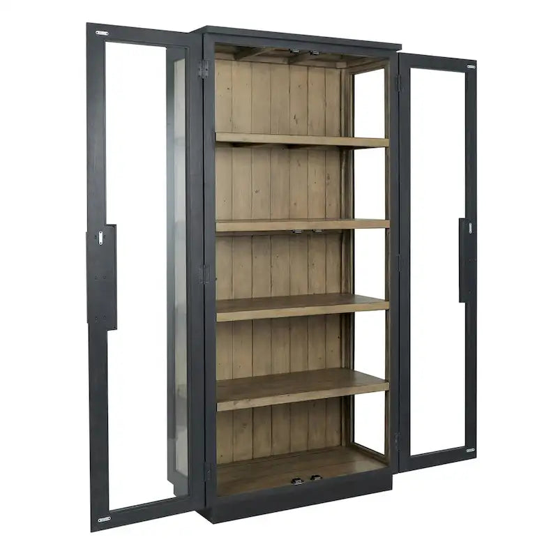 82 Reclaimed Pine Wood Cabinet with Glass Doors
