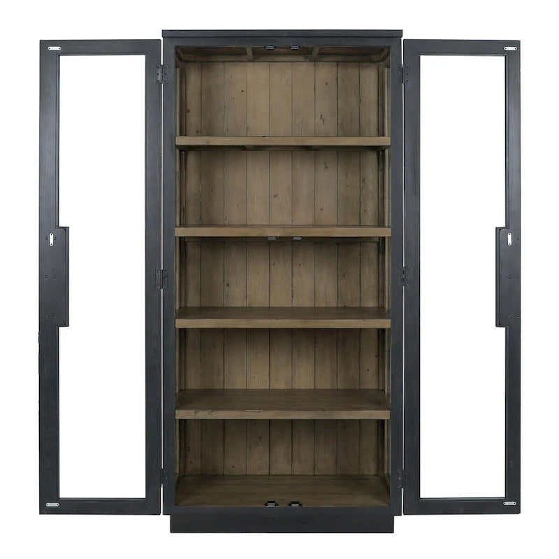 82 Reclaimed Pine Wood Cabinet with Glass Doors