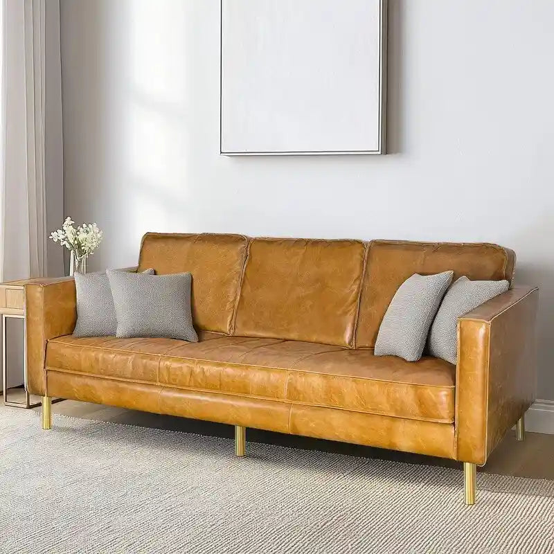 Weston Natural Luxury Leather Minimalist Sofa - 78.8W x 35.5D x 33.5H