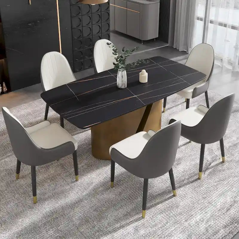 71 & 63 Modern Kitchen Table Marble Sintered Stone Table Top with Metal Gold Finish Legs