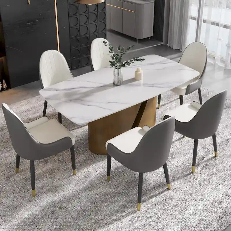 71 & 63 Modern Kitchen Table Marble Sintered Stone Table Top with Metal Gold Finish Legs