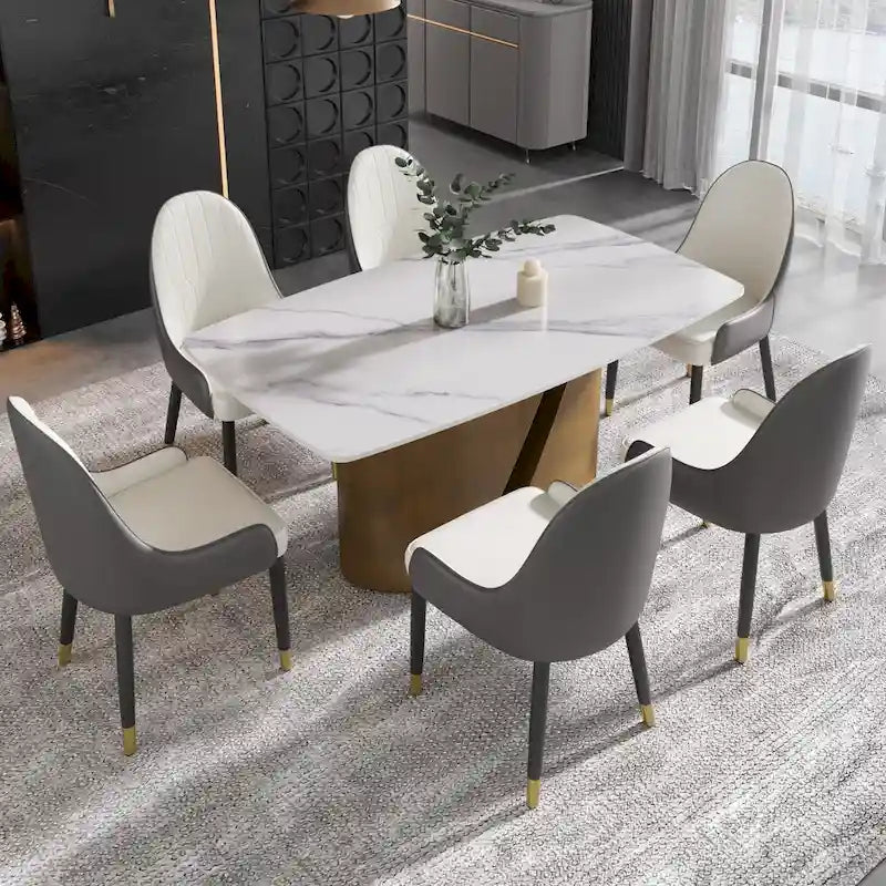 71 & 63 Modern Kitchen Table Marble Sintered Stone Table Top with Metal Gold Finish Legs