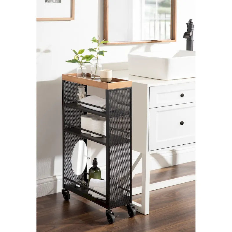 Iron Storage Cart with Four Open Shelves - 18x7x30