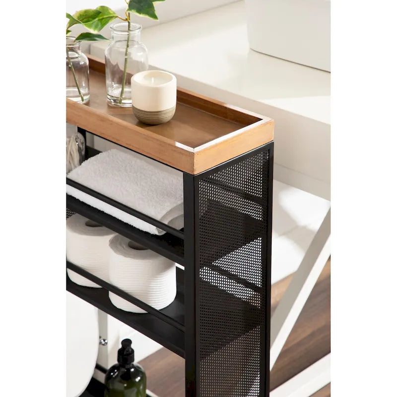 Iron Storage Cart with Four Open Shelves - 18x7x30