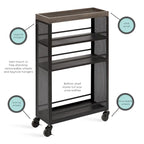 Iron Storage Cart with Four Open Shelves - 18x7x30