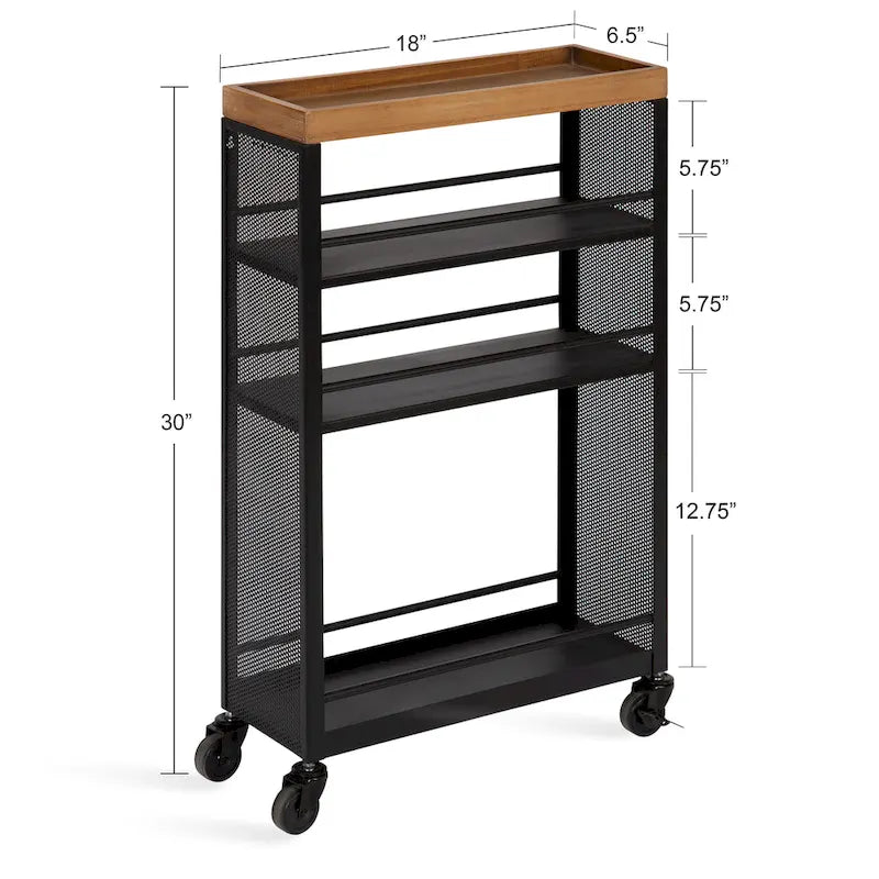 Iron Storage Cart with Four Open Shelves - 18x7x30