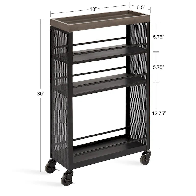 Iron Storage Cart with Four Open Shelves - 18x7x30