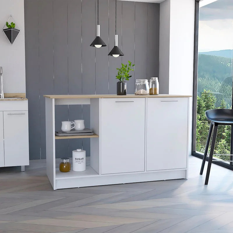 Isola da cucina per sala da pranzo, cucina, bianco / rovere chiaro