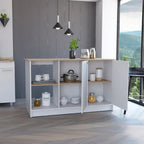 Isola da cucina per sala da pranzo, cucina, bianco / rovere chiaro